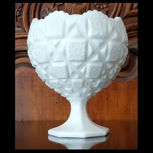 Vntg "Old Quilt Milk Glass" 6" Footed Cupped Bowl by Westmoreland
